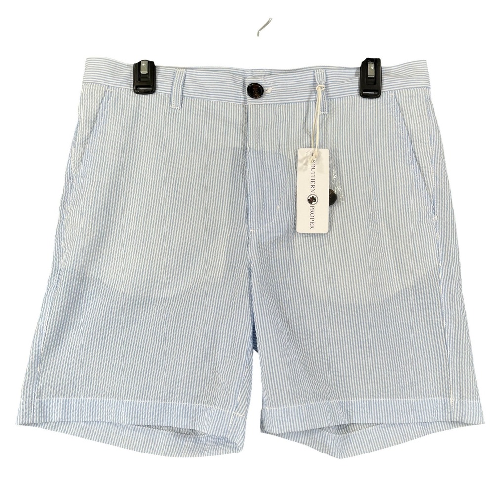 Southern Proper Skyway Seersucker Shorts Mens 34 Blue White Striped Summer Golf